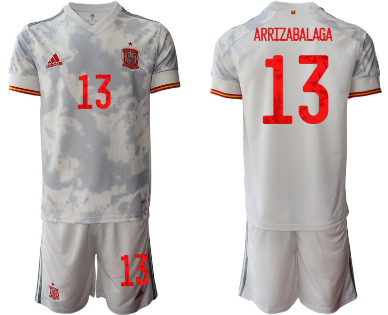 Men 2021 European Cup Spain away white #13 Soccer Jersey->spain jersey->Soccer Country Jersey